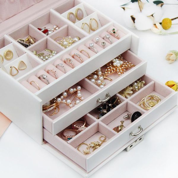 

eyebrow tools & stencils jewelry organizer 3-layer large capacity box earrings necklace rings holder with makeup mirror pu leather