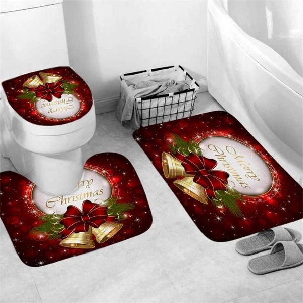 

bath mats 3pcs/set christmas red gift bathroom mat set anti-slip kitchen carpet toilet rug washable accessories a40