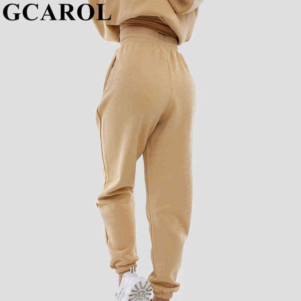 Gcarol Sonbahar Kış Kadın Yüksek Elastik Bel Harem Pantolon 80% Pamuk Polar Sıcak Şeker Boy Erkek Arkadaşı Spor 211124