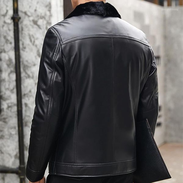 

men's leather & faux genuine men winter jacket natural liner sheepskin mens jackets plus size coat yn1268 yy620, Black