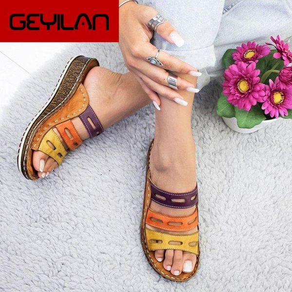 

slippers women ladies hollow out mixed colors flip flops fashion sewing wedge sandals cork shoes platform female slides, Black