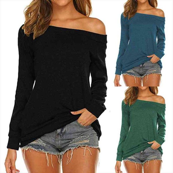 

off shoulder women shirts and spring long sleeve boat neck shirt solid color tunic blouse women koszula damska, White