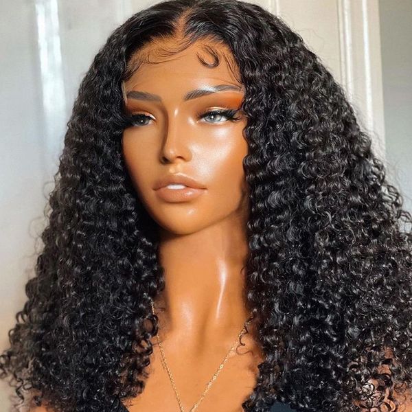 

soft 26 inch loose curly lace front wig for fashion women with baby hair glueless preplucked daily heat resistant deep wave wig, Black;brown
