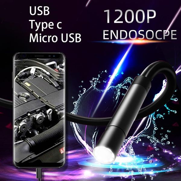 

cameras 1200p industrial endoscope 8mm type c boroscope usb pipe car flexible inspection camera for android mobile smartphone pc windows