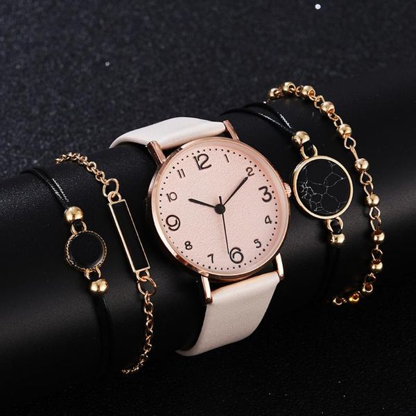 

wristwatches 5pcs set watch for women luxury leather analog ladies quartz wrist style fashion bracelet relogio feminino, Slivery;brown