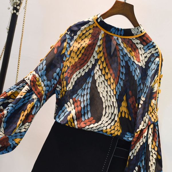 

spring female korea long chiffon vintage shirts casual print sweaters femme s847, White