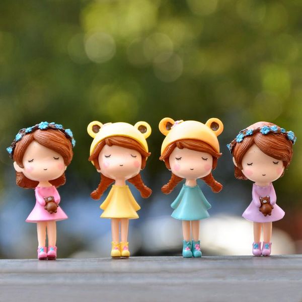 

4pcs lovely wreath girl cute cartoon dolls figurines & miniatures fairy garden figures diy micro landscape decor decorative objects