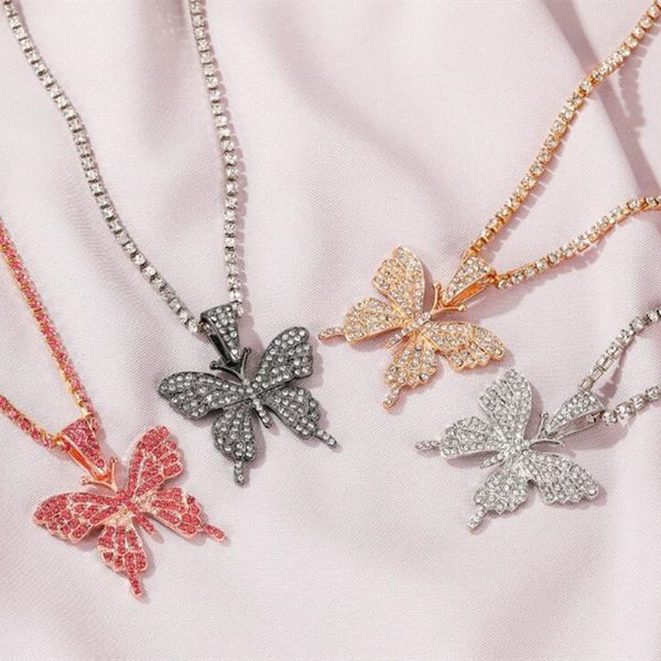 

2021 fashion decorations pendant necklaces double butterfly necklace with diamond-encrusted diamonds hip-hop act the role ofing is tasted, Silver