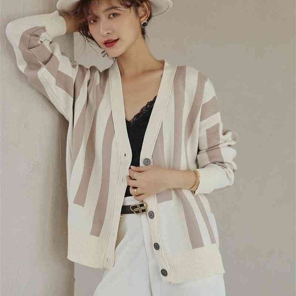 

women's sweaters striped cardigan knitted v neck button up korean fall clothing f20d, White;black