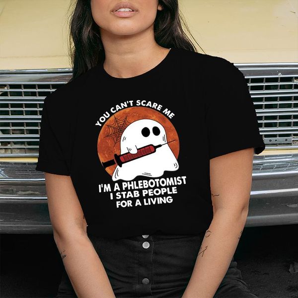 

you cant scare me printed womens t shirts halloween graphic tee funny woman tshirts cotton short sleeve harajuku clothes female, White