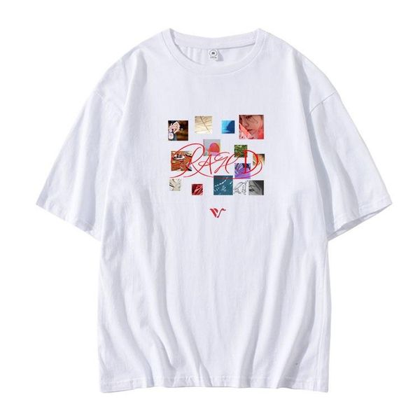 

wheein redd same printing o neck dropped shoulder sleeve t shirt for summer kpop t-shirt 4 colors women's, White