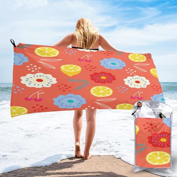 

towel quick drying pocket summer lemons flowers portable water absorbent no pilling sports bath