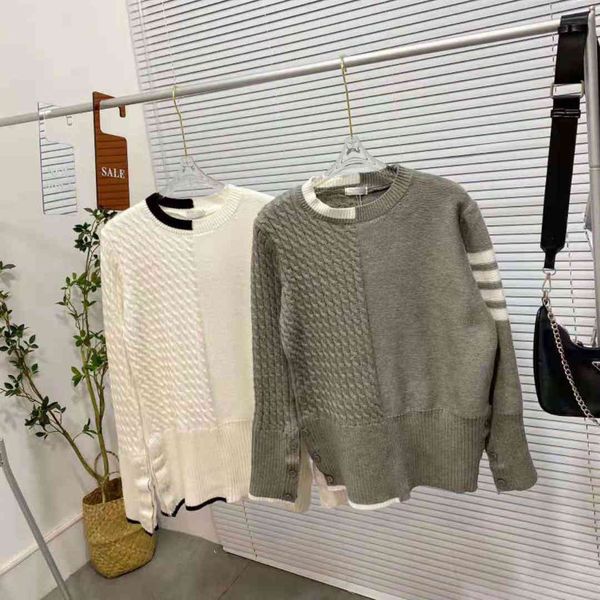 

2021 autumn winter new tb british academy classic wool long sleeve color matching sweater women, Black;gray