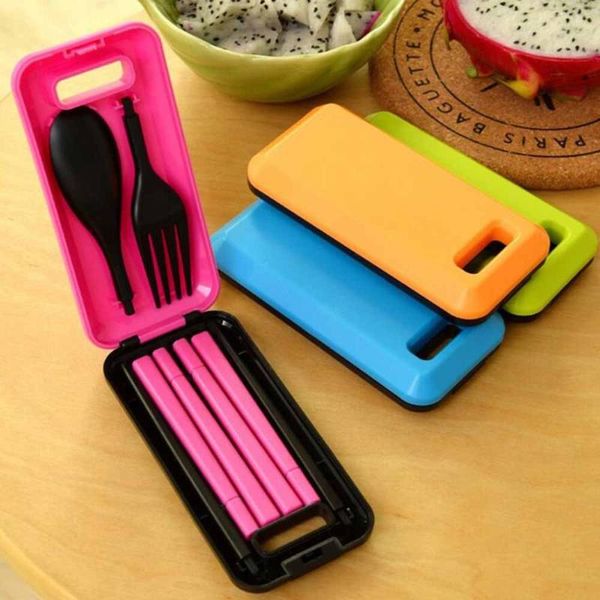

dinnerware sets abs plastic tableware 3pc portable travel set environmental protection folding chopsticks fork spoon 100ga