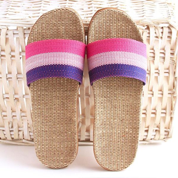 

slippers 2021 linen vintage cane grass weaving women men beach slipper eva flip flops female summers sandals, Black