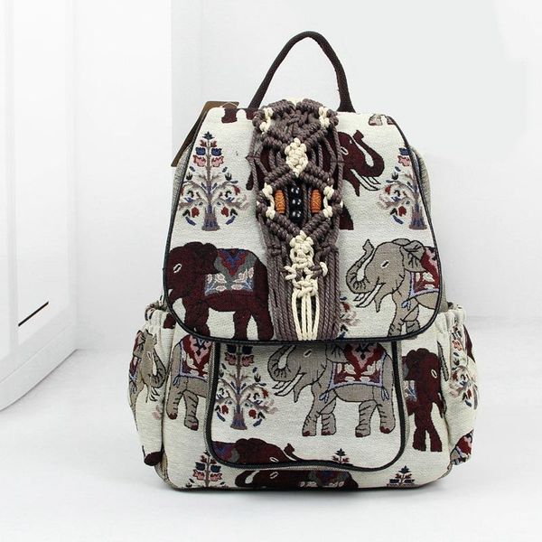 

school bags cotton linen elephants prints children bag kids handmade backpack satchel book pouch mochila infantil escolar for girls