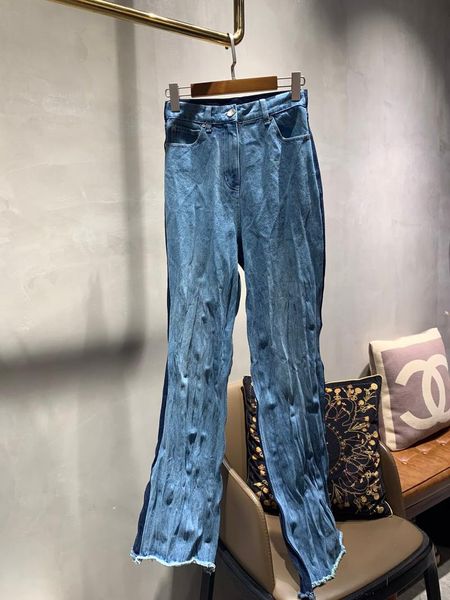 

ladies fashion loose color matching pleated jeans 0112 women's, Blue