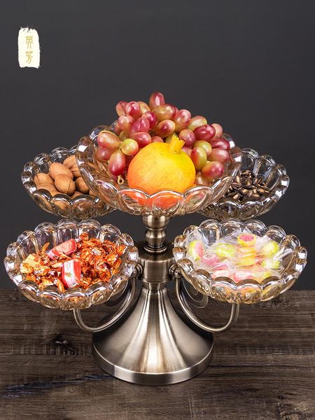 

dishes & plates double-layer metal storage wedding home household light luxury fruit plate