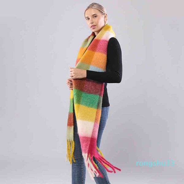 

outlet 2021 ac autumn winter mohair shawl colorful stripe plaid bib xwl, Blue;gray
