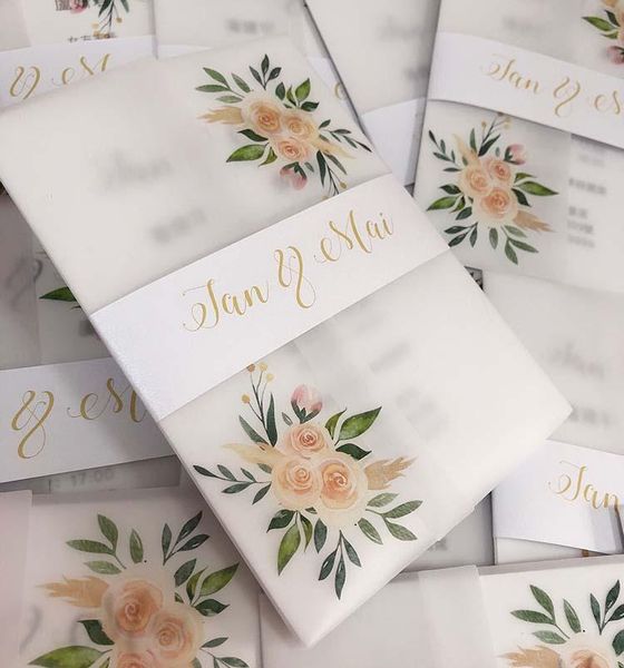 

greeting cards custom watercolor floral vellum wedding invitation with envelope ca0957