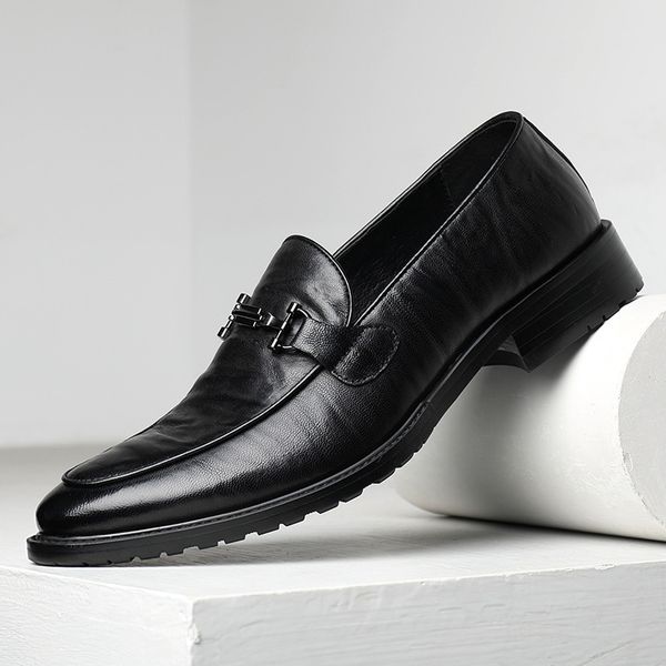 

men's shoes goat leather men's wedding formal one foot busins casual men, Black