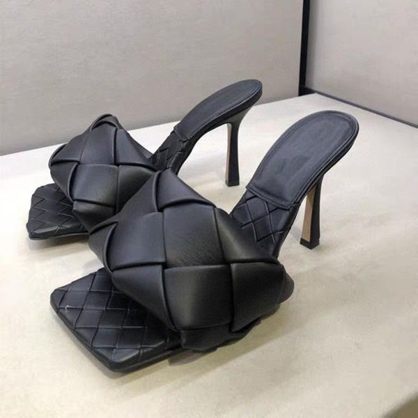 

designer brand slippers leather ladies sandals fashion heels shoes size 35-40 ye28, Black