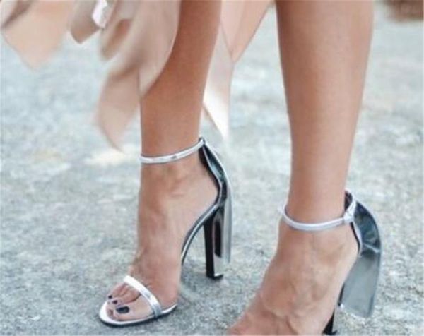 

st fashion square heel unique sandals metallic materials with reflective easy to walk and comfortable, Black