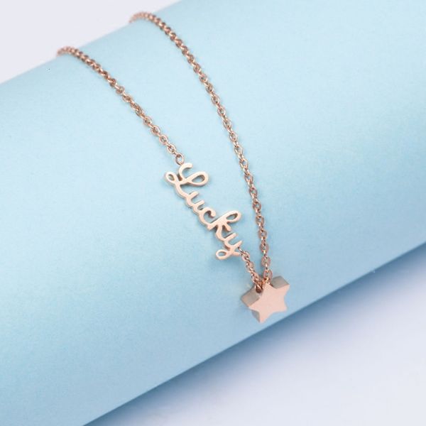 

new s925 silver japanese korean simple english letter chain lucky star foot rope jewelry versatile anti allergy, Red;blue