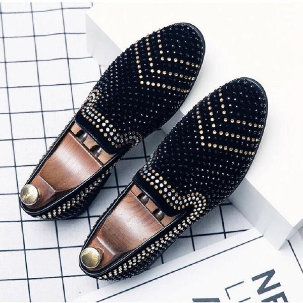 

pointed toe rhinestone flat shoes for men male wedding dress prom homecoming zapatos hombre vestir 1h11, Black