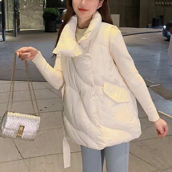 

women's vests sleeveless jacket women winter warm cotton padded elegant parkas student outerwear ladies puffer female coats waistcoat, Black;white