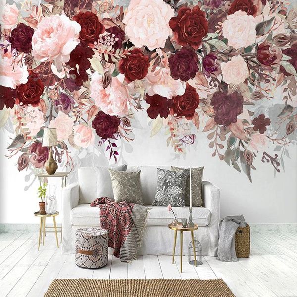 

wallpapers custom any size mural wallpaper modern abstract watercolor rose flower wall painting living room tv sofa bedroom papel de parede