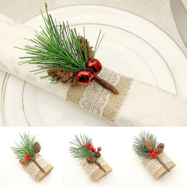 

napkin rings artificial pine cone natural jute christmas party berry branches holder table decor ornaments supplies