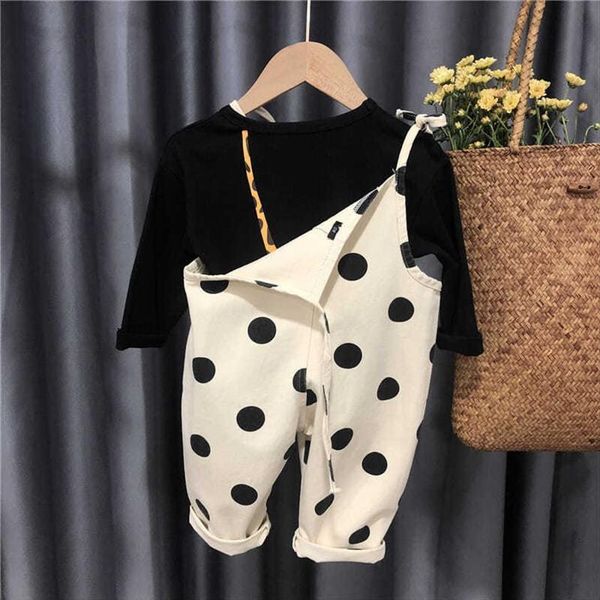 

spring autumn girls boys cute suit baby kids children 2pcs clothing set including t shirt suspender pant, White