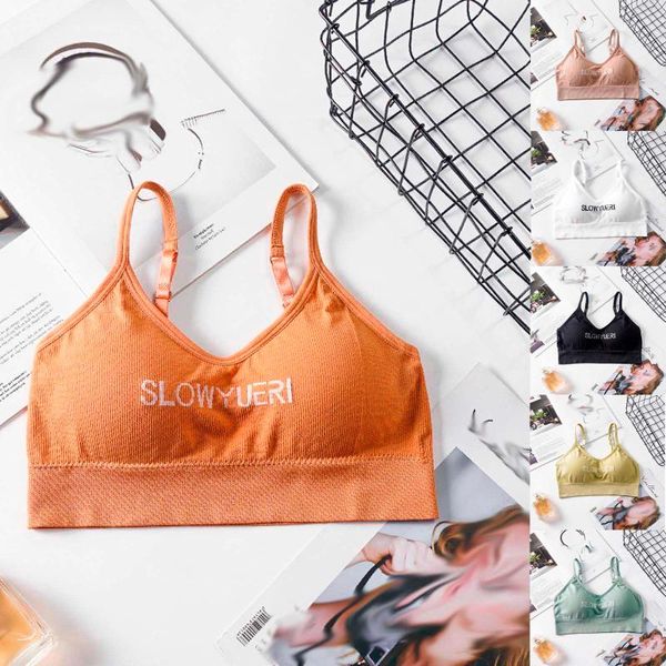 

camisoles & tanks 2021 women lingerie letter sport vest bra tube solid camisole breathable push up underwear elastic tank muje, Black;white