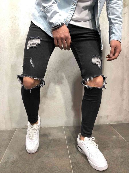 

men's street style designer jeans mens slim ripped fit teenager boy hiphop distrressed jean pants, Blue