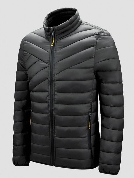 

men stand neck zipper placket winter coat s88h#, Black;brown