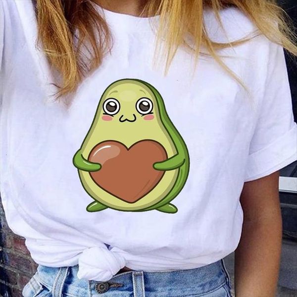 

graphic cartoon avocado valentine heart women t shirts love short sleeve clothes tees print female, White