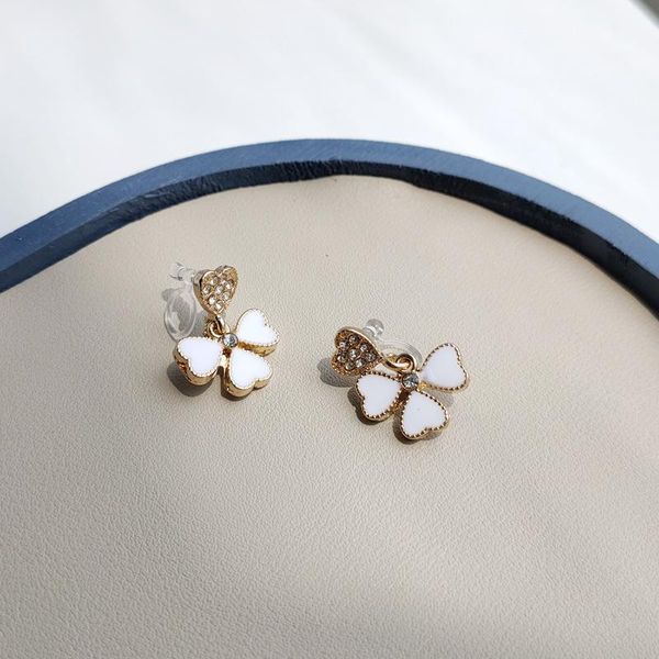 

stud s925 needle four-leaf clover earrings flower super fairy white petal female temperament korean, Golden;silver
