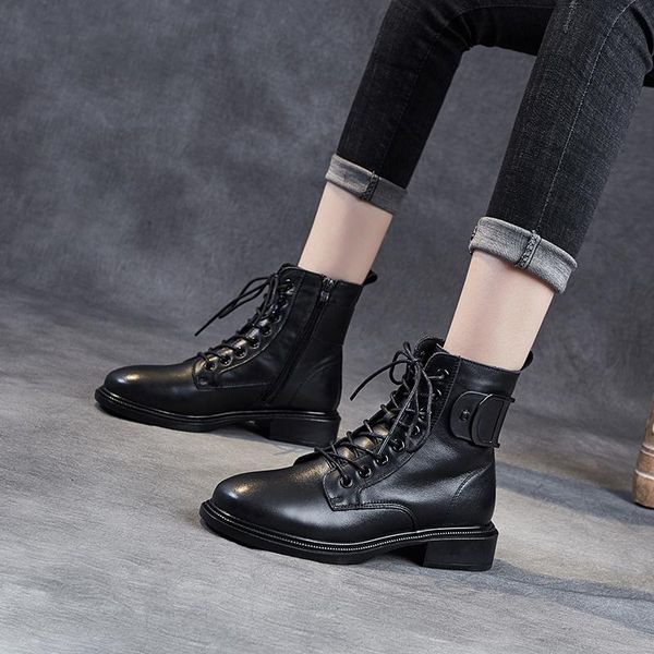 

boots yiluan 2021 spring genuine leather fashion ankle women motorcycle woman wear comfort winter shoes army black