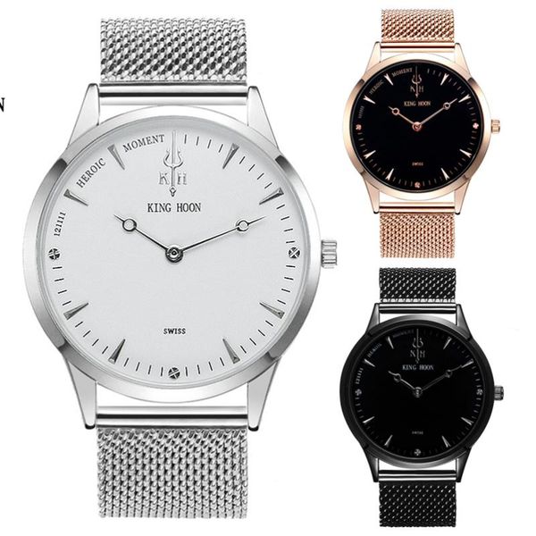 

wristwatches original kinghoon brand watch men waterproof stainless steel strap quartz wrist simple three-dimensional dial, Slivery;brown