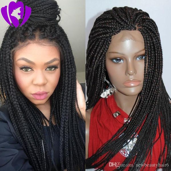 

natural black synthetic lace front braid wigs box braid wigs 30 inch with baby hair braided wigs for black women