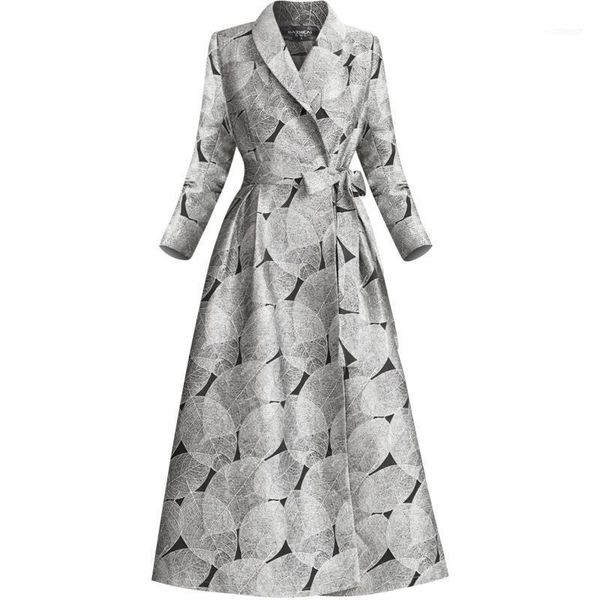 

women's trench coats autumn winter retro lapel slim jacquard covered button long coat female big size windbreaker overcoats1, Tan;black