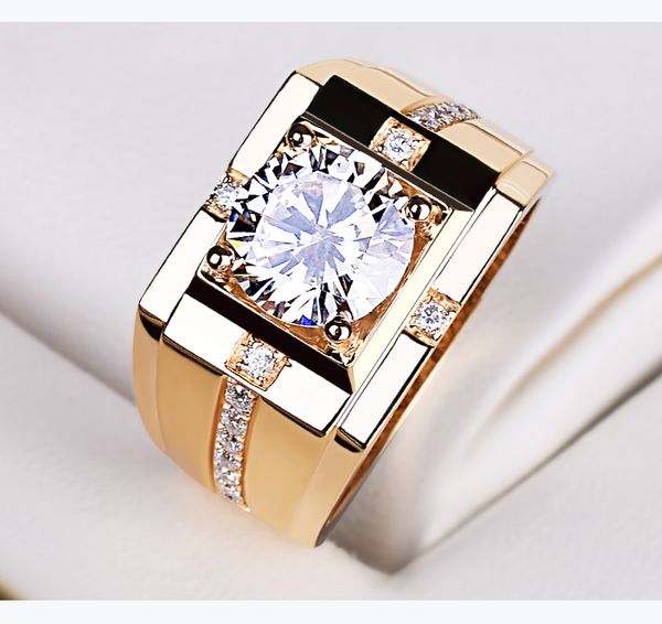 

jewelry mosangshi men's 18k gold 1 carat diamond ring with stable atmospheric quality and wide arm