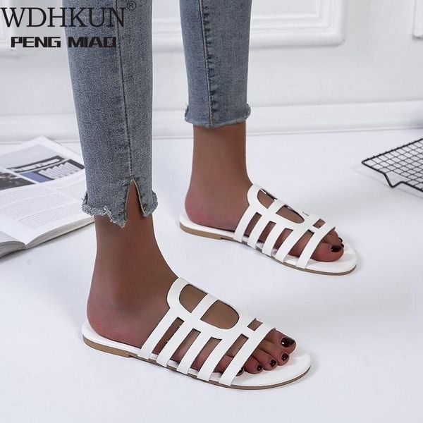 

genuine leather slippers woman summer beach slides flat shoes peep toe fashion ladies luxury designer zapatos de mujer, Black