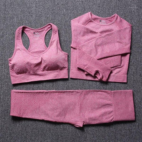 

yoga outfit 3pcs fitness women set workout sportswear long sleeve crop sports bra high waist leggings seamless running clothes