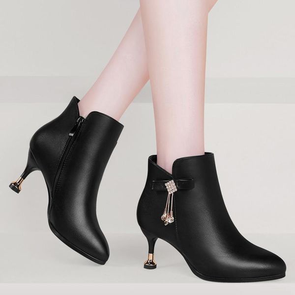 

single boot women's boots winter 2021 autumn and plush thin heeled medium shoes high small, Black