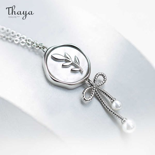 

thaya original design bow necklace for women 100% s925 silver olive branch collarbone chain pendant nacklace girl jewelry gift
