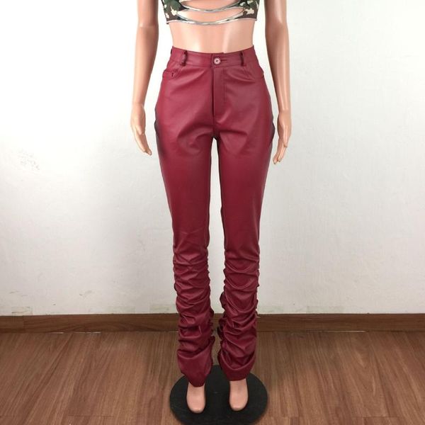

women's pants & capris black faux leather stacked women autumn winter high waist bodycon pu trousers with pockets female leggings 2021, Black;white