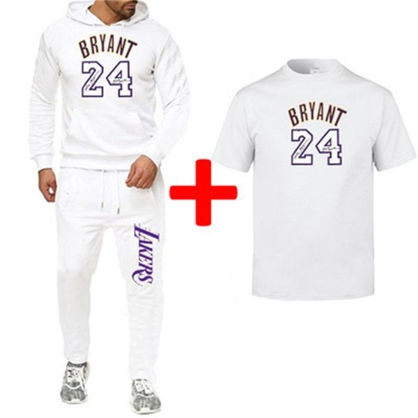 

spring and autumn men's sports 3-piece suit casual printed laker pants long sleeve sweater short sleeve t-shirt no.24 jersey, Black