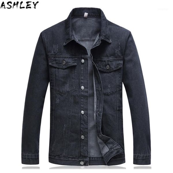 

men's jackets 5xl 6xl 4xl 2021 spring big size casual denim jacket fashion smoke gray lapel jean coat male brand clothes, Black;brown